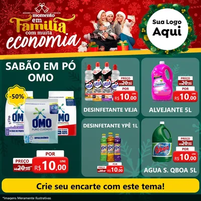 Modelo de Rede Social para Feed Facebook com o tema Momento em Família (Natal) para Produtos de Limpeza