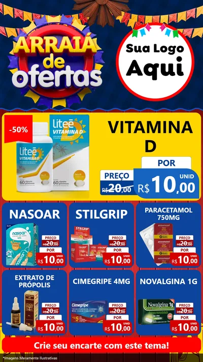 Modelo de Rede Social para Stories com o tema Arraiá de Ofertas para Farmácia