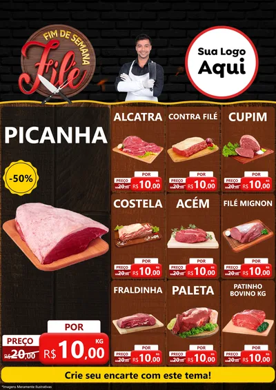 Modelo de Encarte para Encarte A4 Vertical com o tema Fim de Semana Filé para Açougue