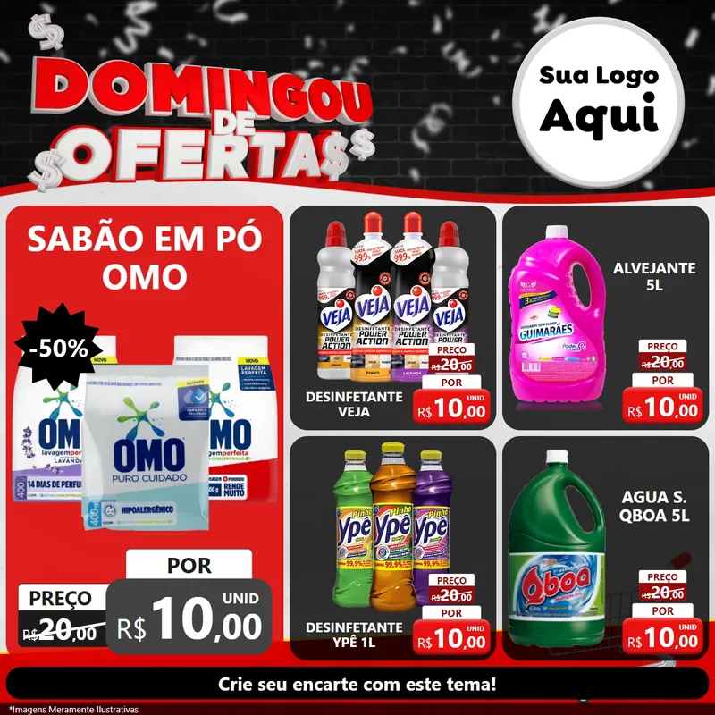 Modelo de Rede Social para Feed Facebook com o tema Domingou de Ofertas para Produtos de Limpeza