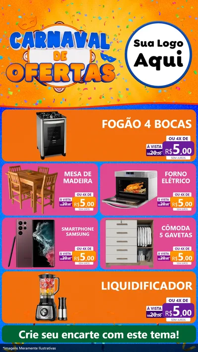 Modelo de TV para TV Vertical com o tema Carnaval de Ofertas para Móveis e Eletro