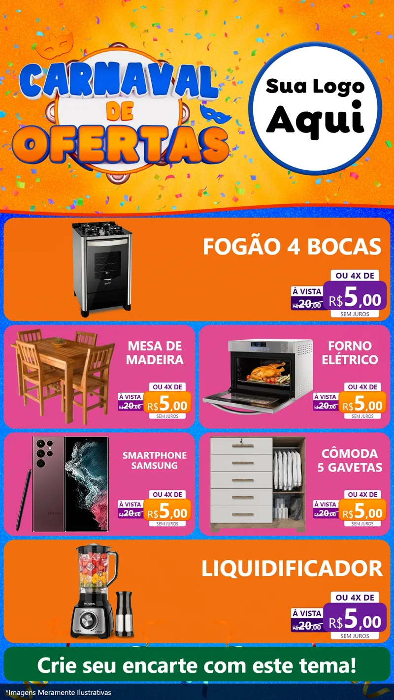 Modelo de TV para TV Vertical com o tema Carnaval de Ofertas para Móveis e Eletro