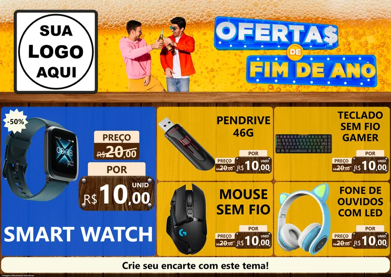 Modelo de Encarte para Encarte A4 Horizontal com o tema Ofertas de Fim de Ano para Informática