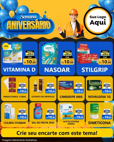 Modelo de Rede Social para Feed Instagram com o tema Semana de Aniversário para Farmácia