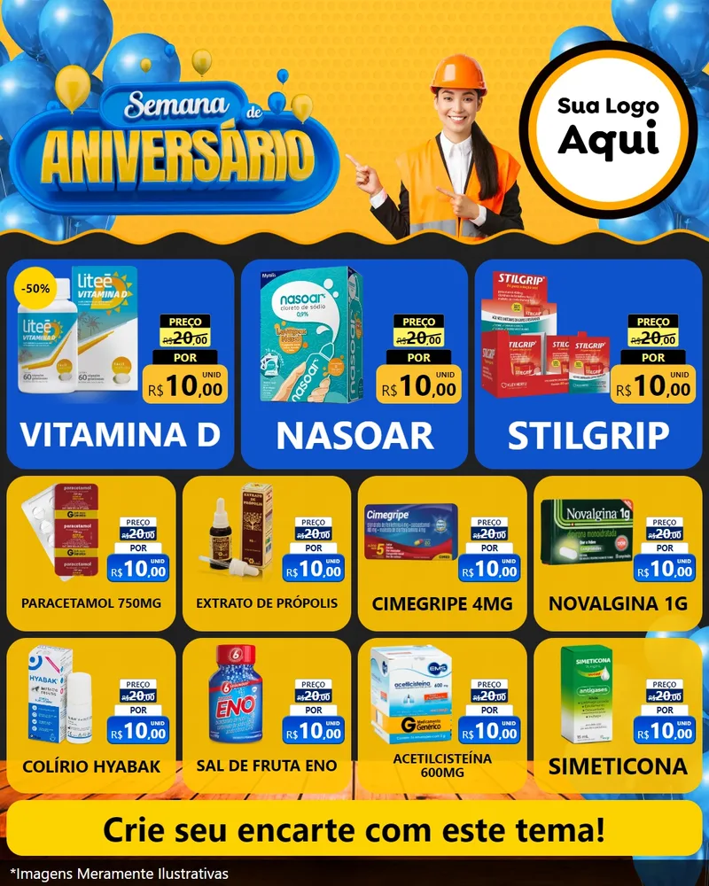 Modelo de Rede Social para Feed Instagram com o tema Semana de Aniversário para Farmácia