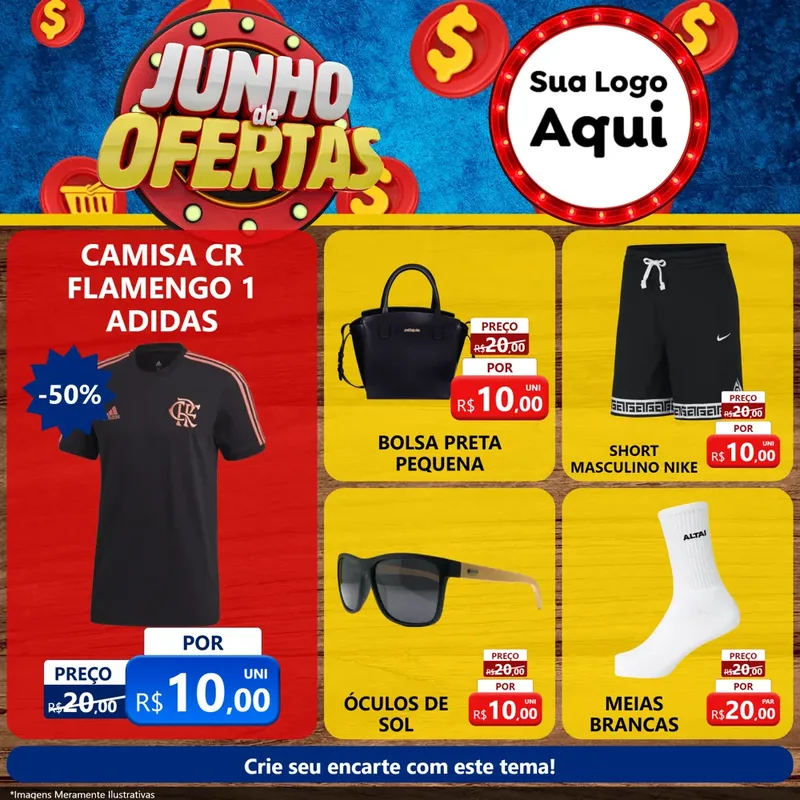 Modelo de Rede Social para Feed Facebook com o tema Junho de Ofertas para Roupas e acessórios