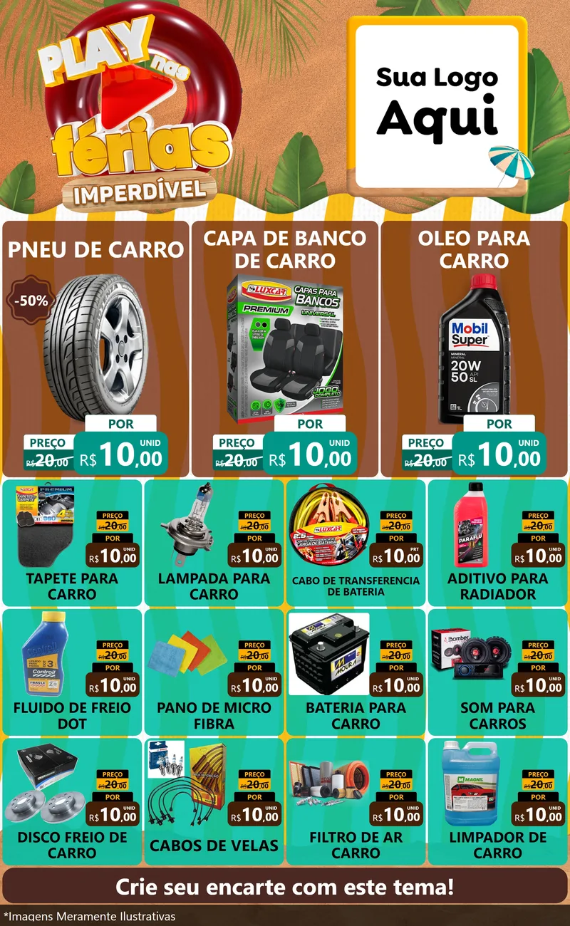 Modelo de Encarte para Encarte Grande com o tema Play Nas Férias Imperdível para Auto peças