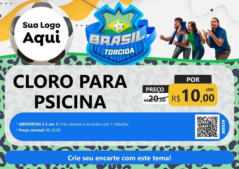 Modelo de Cartaz para Cartaz A4 Horizontal com o tema Brasil Torcida - Copa para Produtos para Piscina