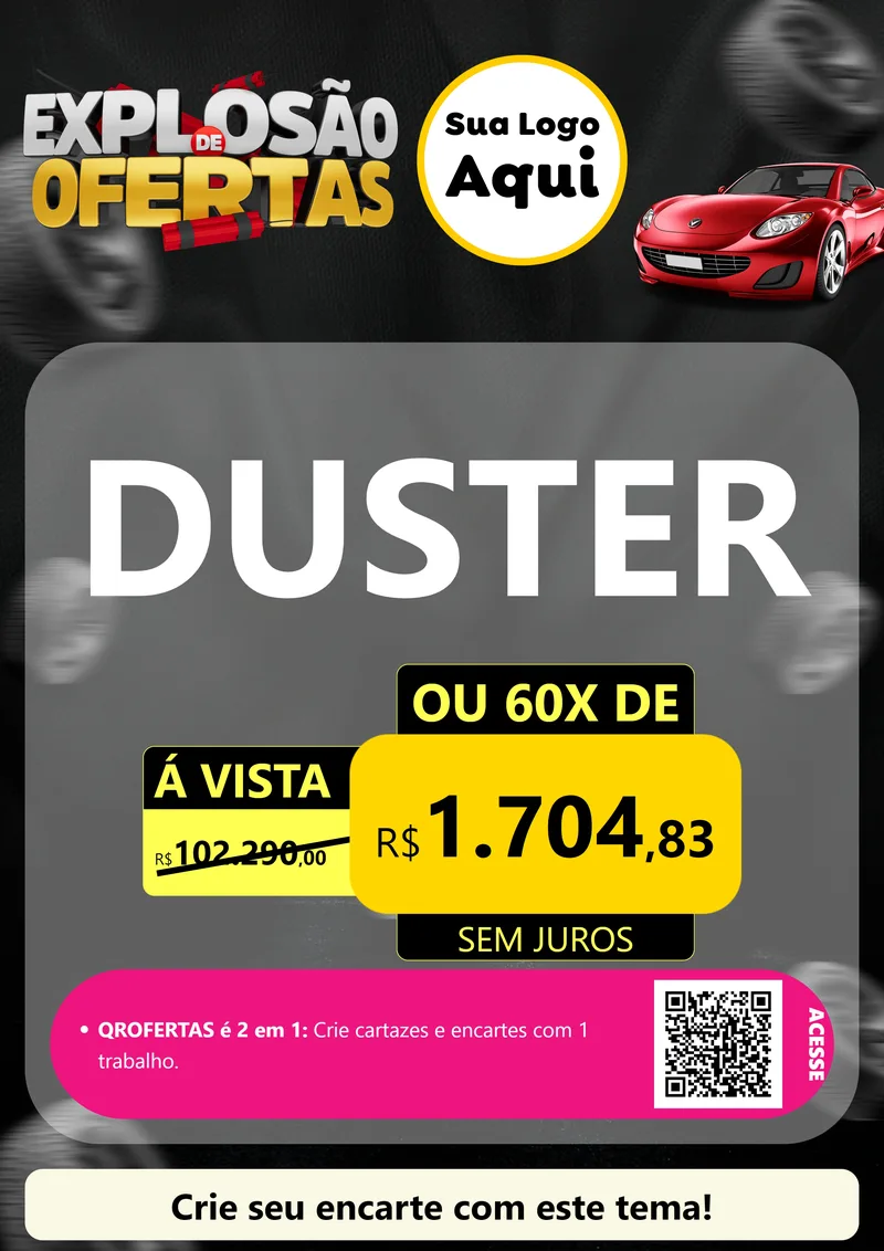 Modelo de Cartaz para Cartaz A4 Vertical com o tema Explosão de Ofertas para Concessionaria de Carros
