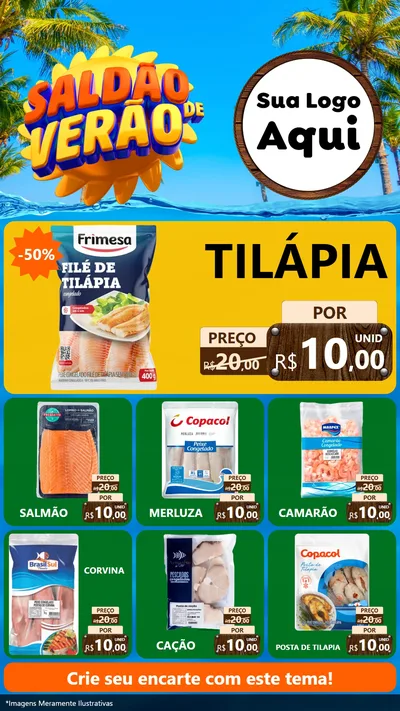 Modelo de Rede Social para Stories com o tema Saldão de Verão para Peixaria