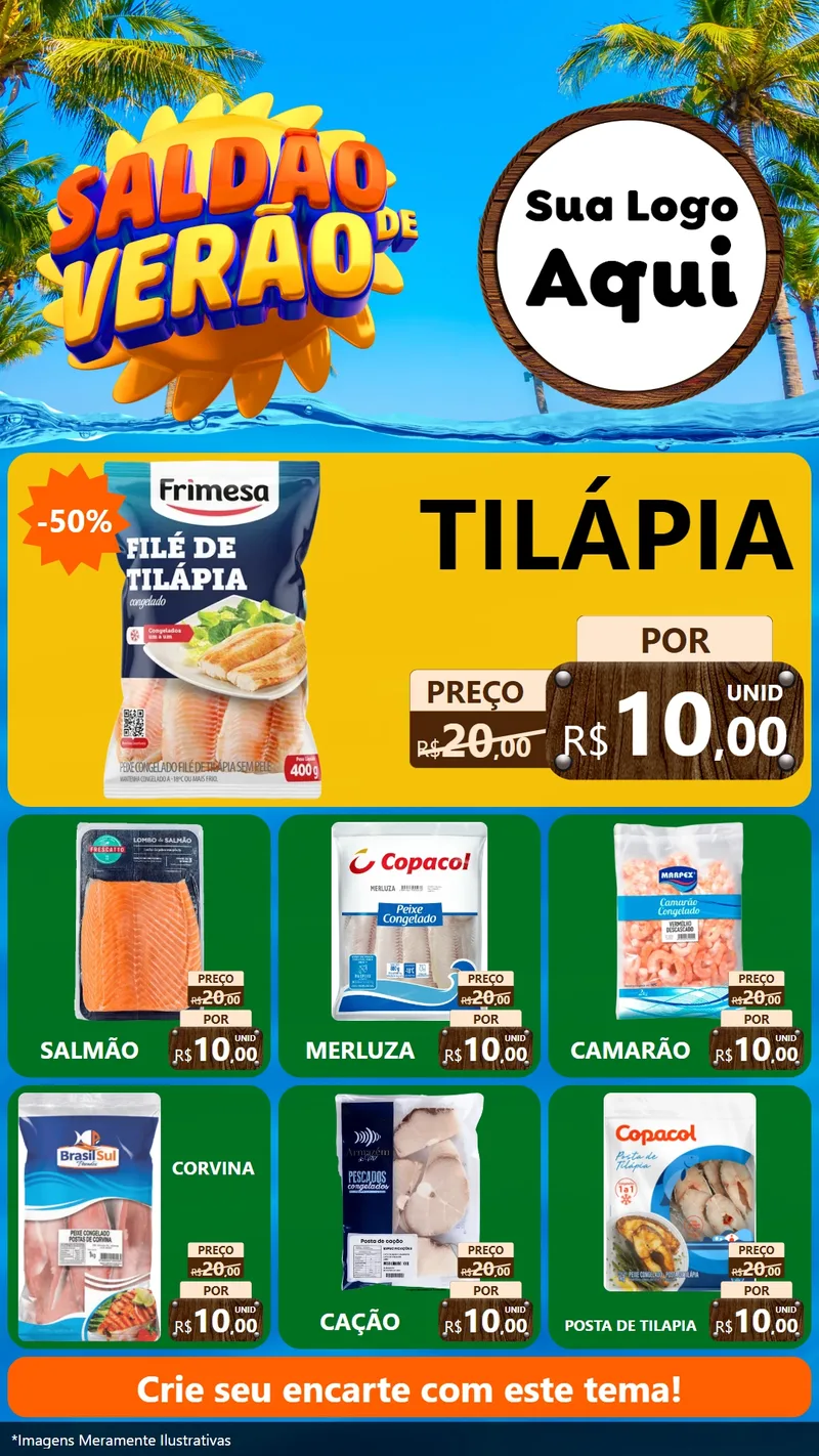 Modelo de Rede Social para Stories com o tema Saldão de Verão para Peixaria