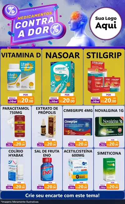 Modelo de Encarte para Encarte Grande com o tema Contra Dor - Farmácia para Farmácia
