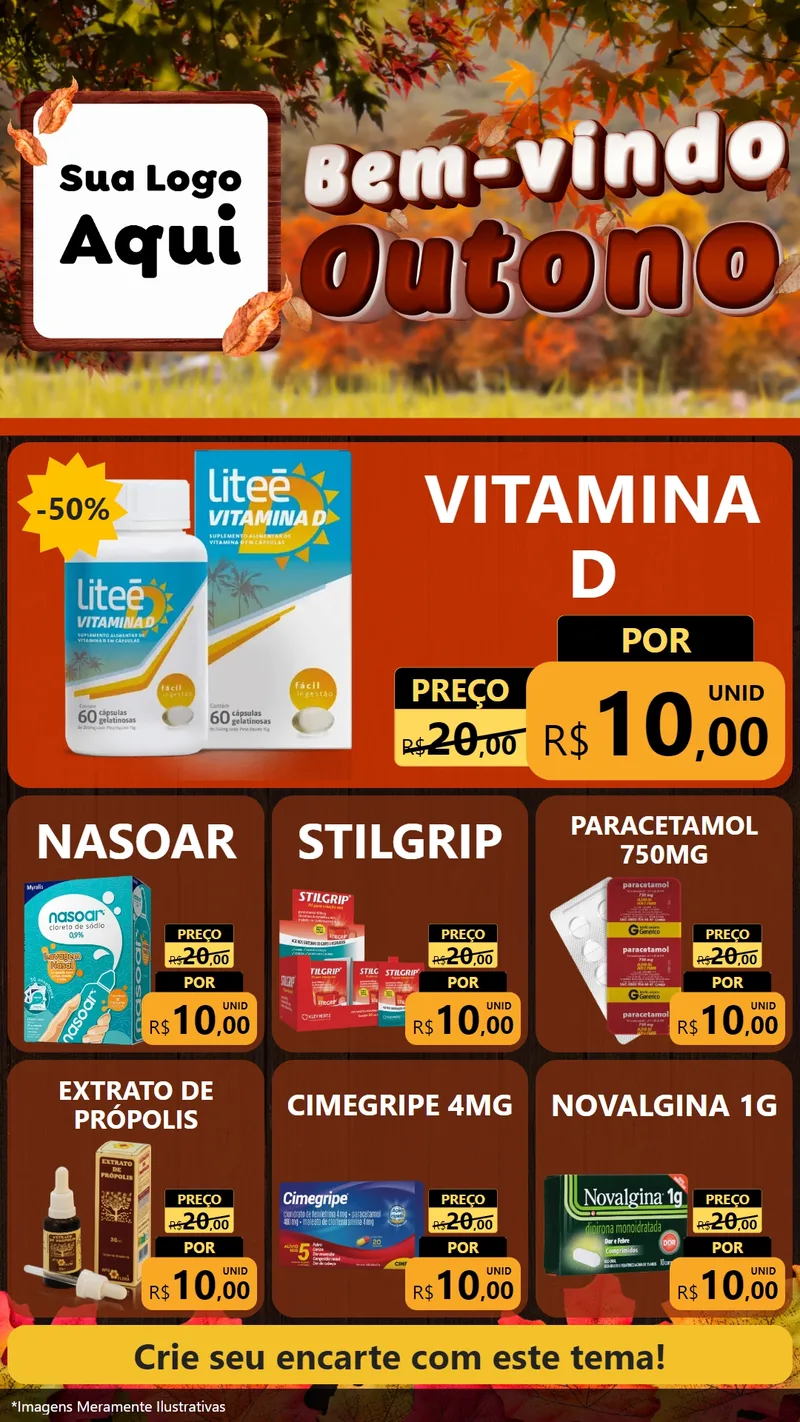 Modelo de Rede Social para Stories com o tema Bem-vindo Outono para Farmácia