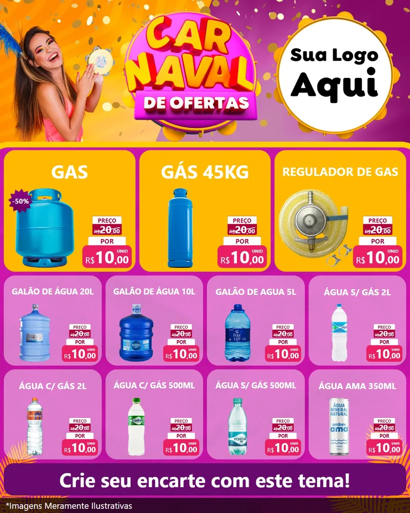 Modelo de Rede Social para Feed Instagram com o tema Carnaval de Ofertas para Água e gás