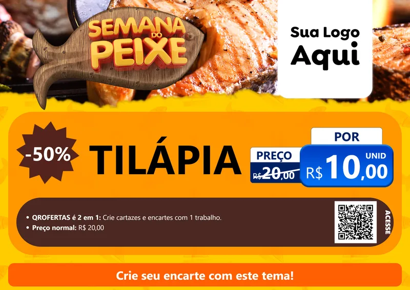 Modelo de Cartaz para Cartaz A4 Horizontal com o tema Semana do Peixe para Peixaria
