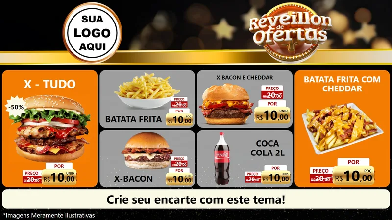 Modelo de TV para TV Horizontal com o tema Réveillon de Ofertas para Hamburgueria