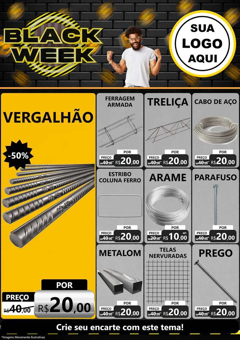 Modelo de Encarte para Encarte A4 Vertical com o tema Black Week para Ferragens