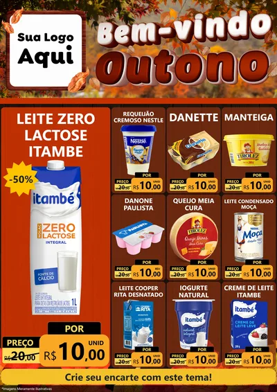 Modelo de Encarte para Encarte A4 Vertical com o tema Bem-vindo Outono para Frios e Laticínios