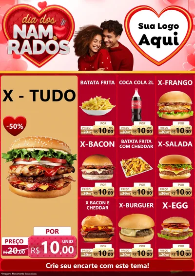 Modelo de Encarte para Encarte A4 Vertical com o tema Dia dos Namorados para Hamburgueria