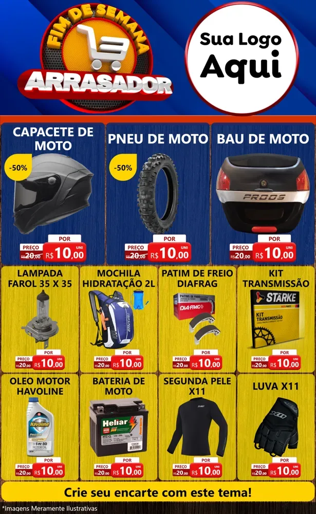Modelo de Encarte para Encarte Grande com o tema Fim De Semana Arrasador para Moto peças