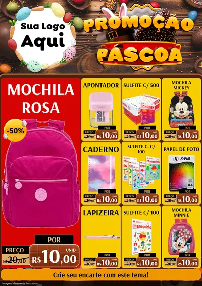 Modelo de Encarte para Encarte A4 Vertical com o tema Promoção Páscoa para Papelaria