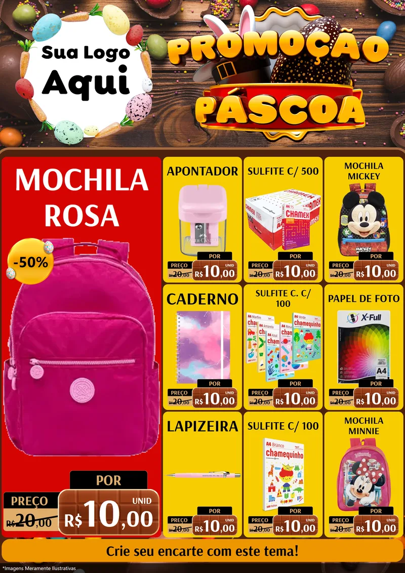 Modelo de Encarte para Encarte A4 Vertical com o tema Promoção Páscoa para Papelaria