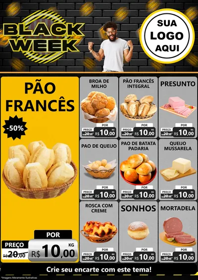 Modelo de Encarte para Encarte A4 Vertical com o tema Black Week para Padaria