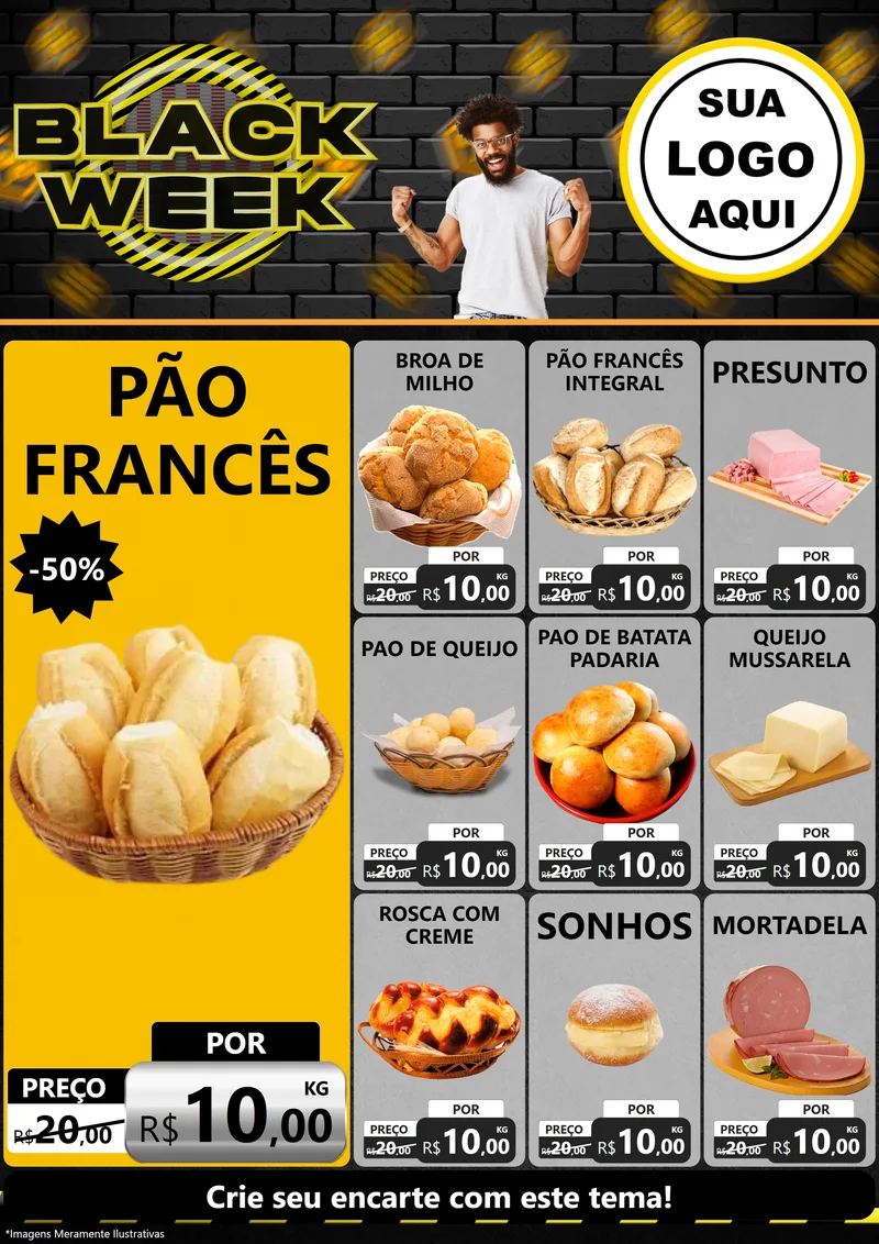 Modelo de Encarte para Encarte A4 Vertical com o tema Black Week para Padaria
