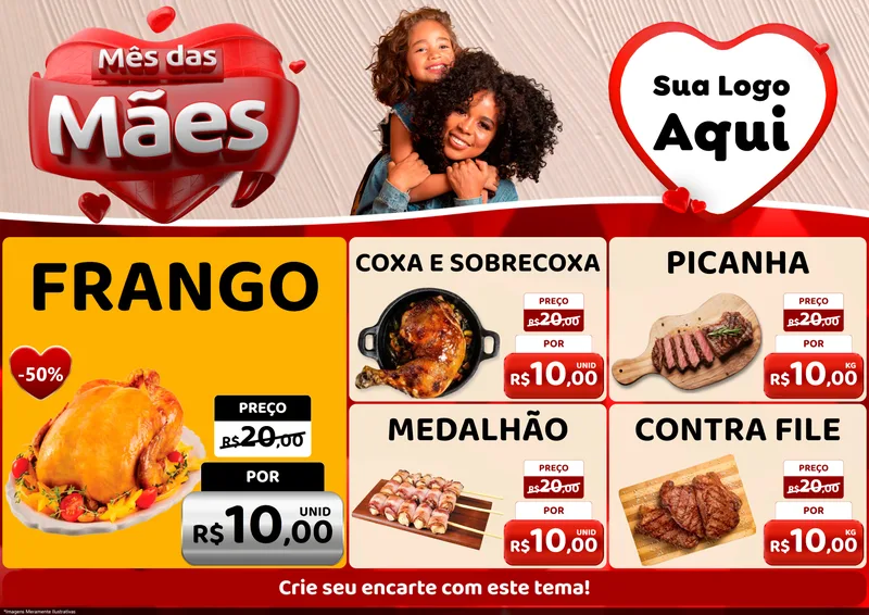 Modelo de Encarte para Encarte A4 Horizontal com o tema Mês das Mães para Assados