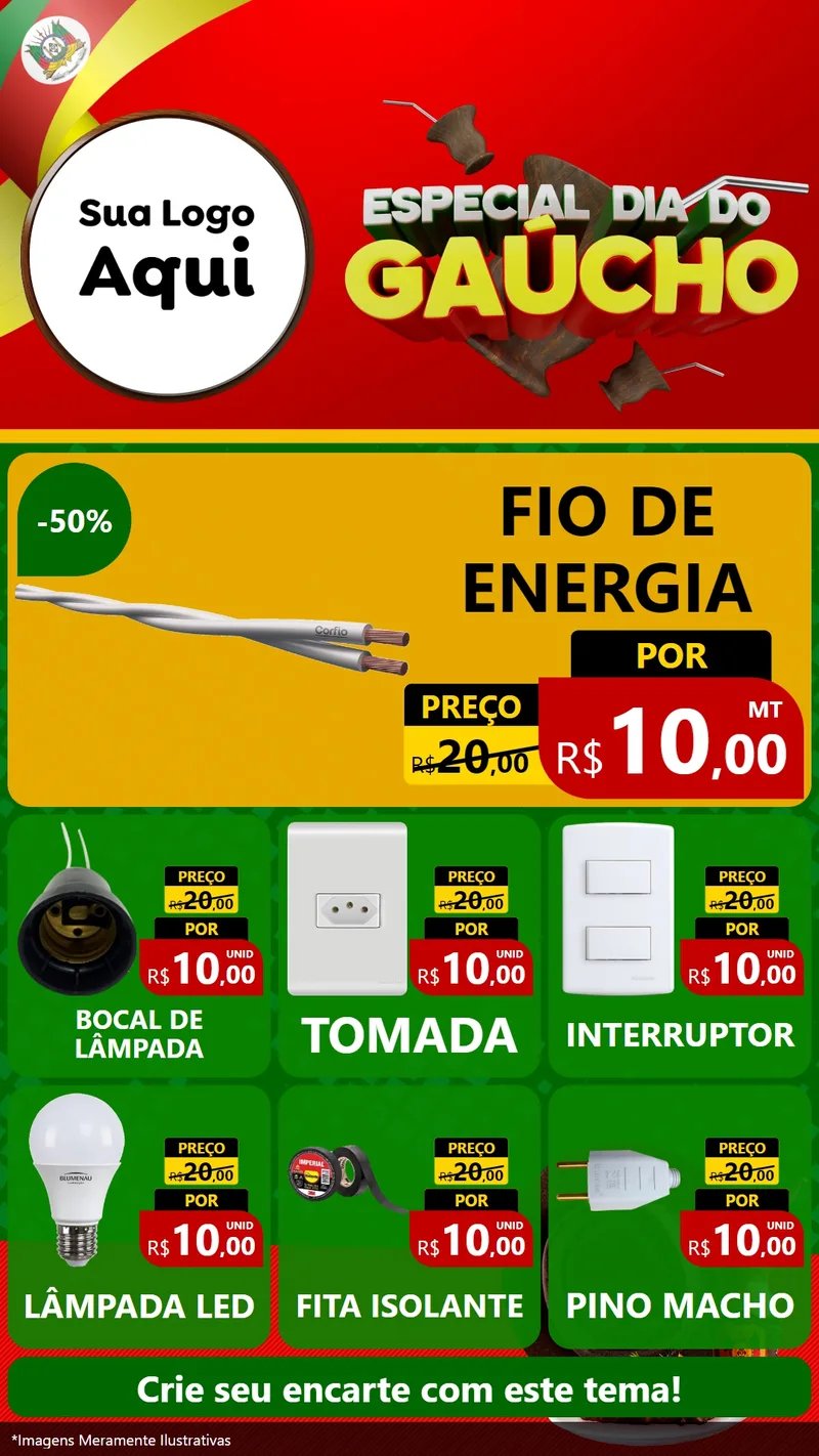 Modelo de Rede Social para Stories com o tema Especial Dia do Gaúcho para Materiais Elétricos