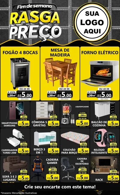 Modelo de Encarte para Encarte Grande com o tema Fim de Semana Rasga Preço para Móveis e Eletro