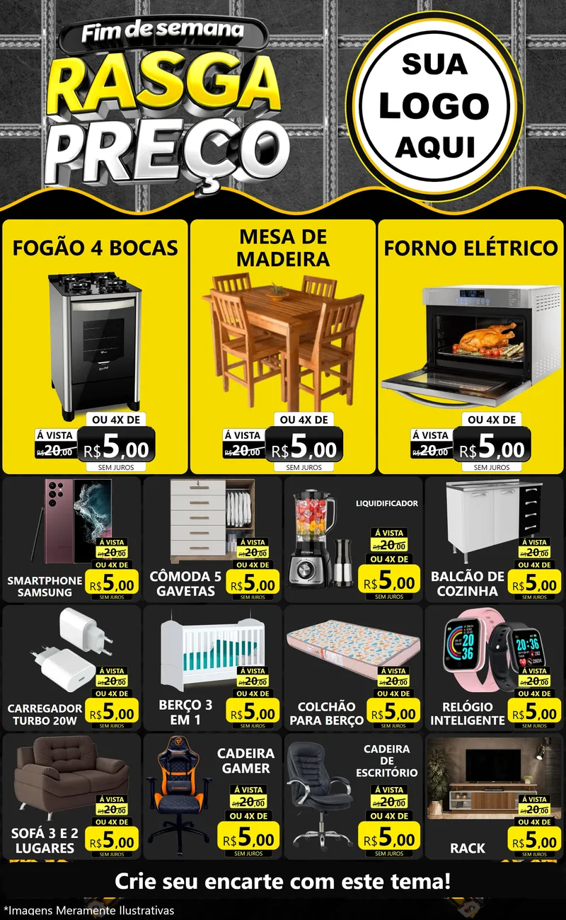 Modelo de Encarte para Encarte Grande com o tema Fim de Semana Rasga Preço para Móveis e Eletro