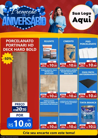 Modelo de Encarte para Encarte A4 Vertical com o tema Promoção de Aniversário para Pisos e revestimentos