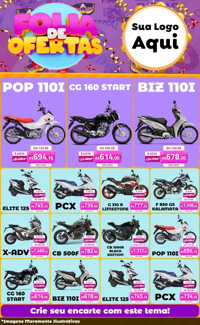 Modelo de Encarte para Encarte Grande com o tema Folia de Ofertas para Concessionaria de Motos