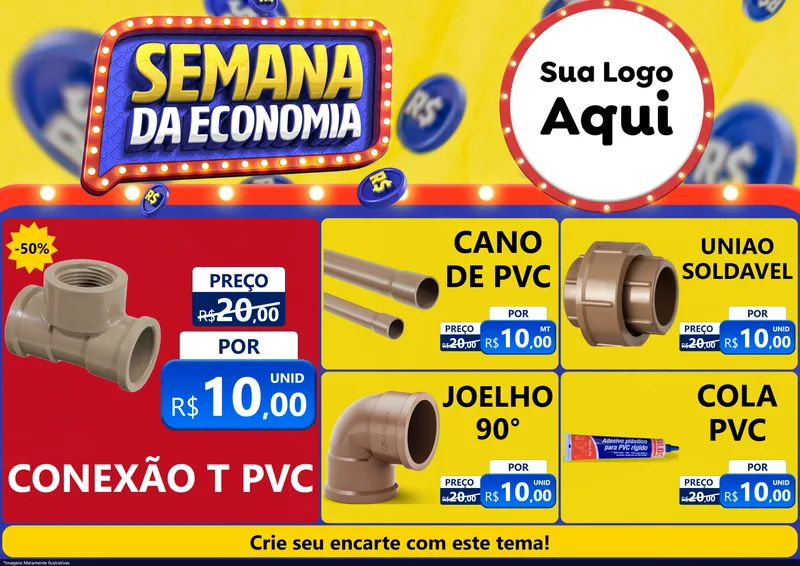 Modelo de Encarte para Encarte A4 Horizontal com o tema Semana da Economia para Tubos e conexões