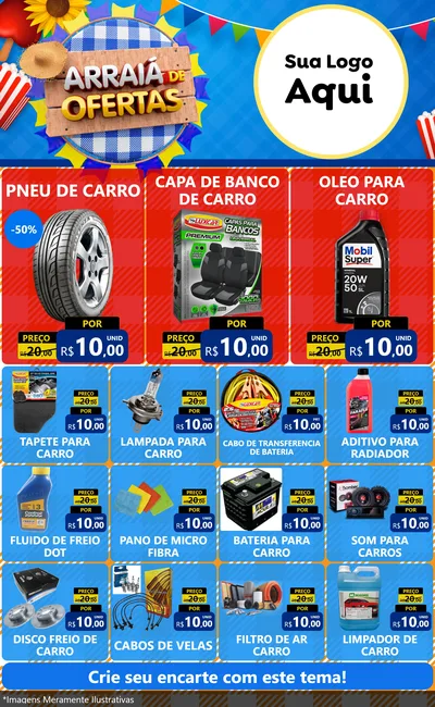 Modelo de Encarte para Encarte Grande com o tema Arraiá de Ofertas para Auto peças