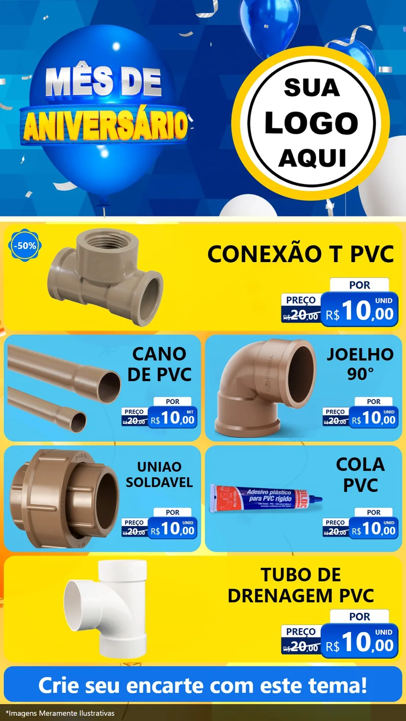 Modelo de TV para TV Vertical com o tema Mês de Aniversário para Tubos e conexões