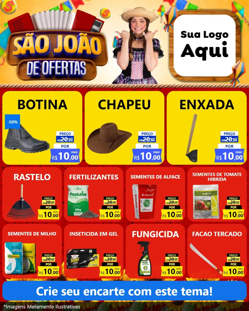 Modelo de Rede Social para Feed Instagram com o tema São João de Ofertas para Agropecuária