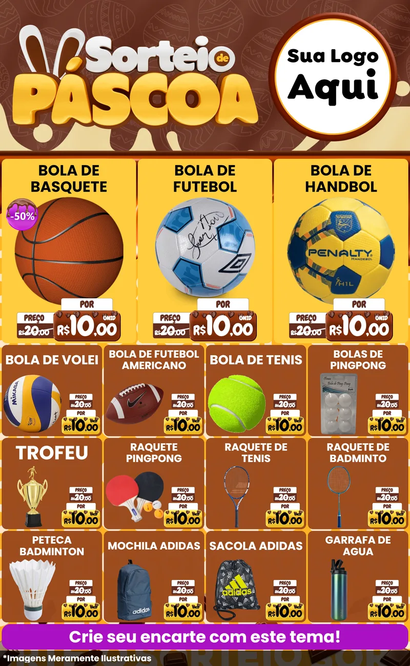 Modelo de Encarte para Encarte Grande com o tema Sorteio de Páscoa para Artigos Esportivos