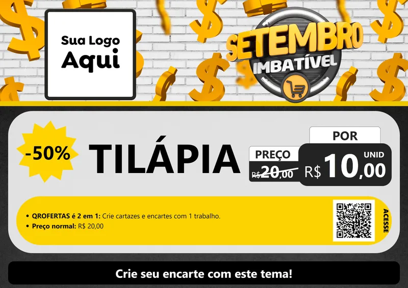 Modelo de Cartaz para Cartaz A4 Horizontal com o tema Setembro Imbatível para Peixaria
