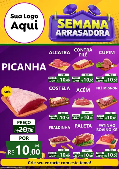 Modelo de Encarte para Encarte A4 Vertical com o tema Semana Arrasadora para Açougue