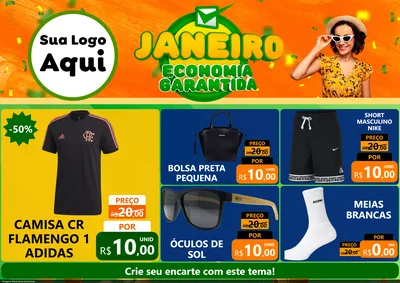Modelo de Encarte para Encarte A4 Horizontal com o tema Janeiro - Economia Garantida para Roupas e acessórios