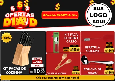 Modelo de Encarte para Encarte A4 Horizontal com o tema Ofertas Dia D para Utilidades Domésticas