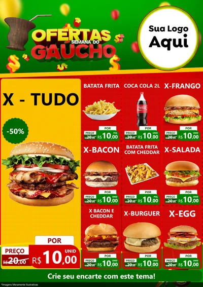 Modelo de Encarte para Encarte A4 Vertical com o tema Ofertas Semana Do Gaúcho para Hamburgueria
