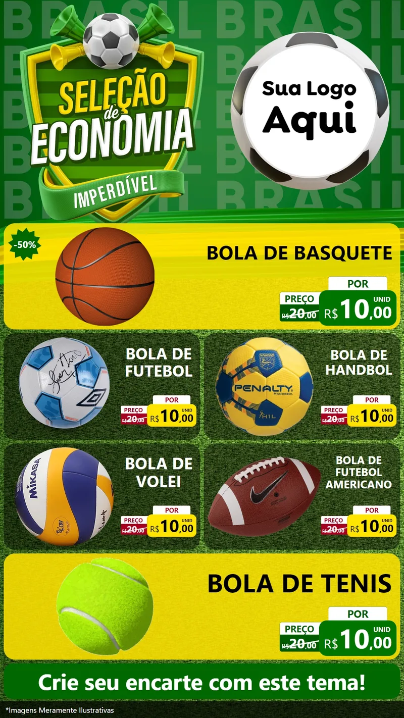 Modelo de TV para TV Vertical com o tema Seleção de Economia - Copa para Artigos Esportivos