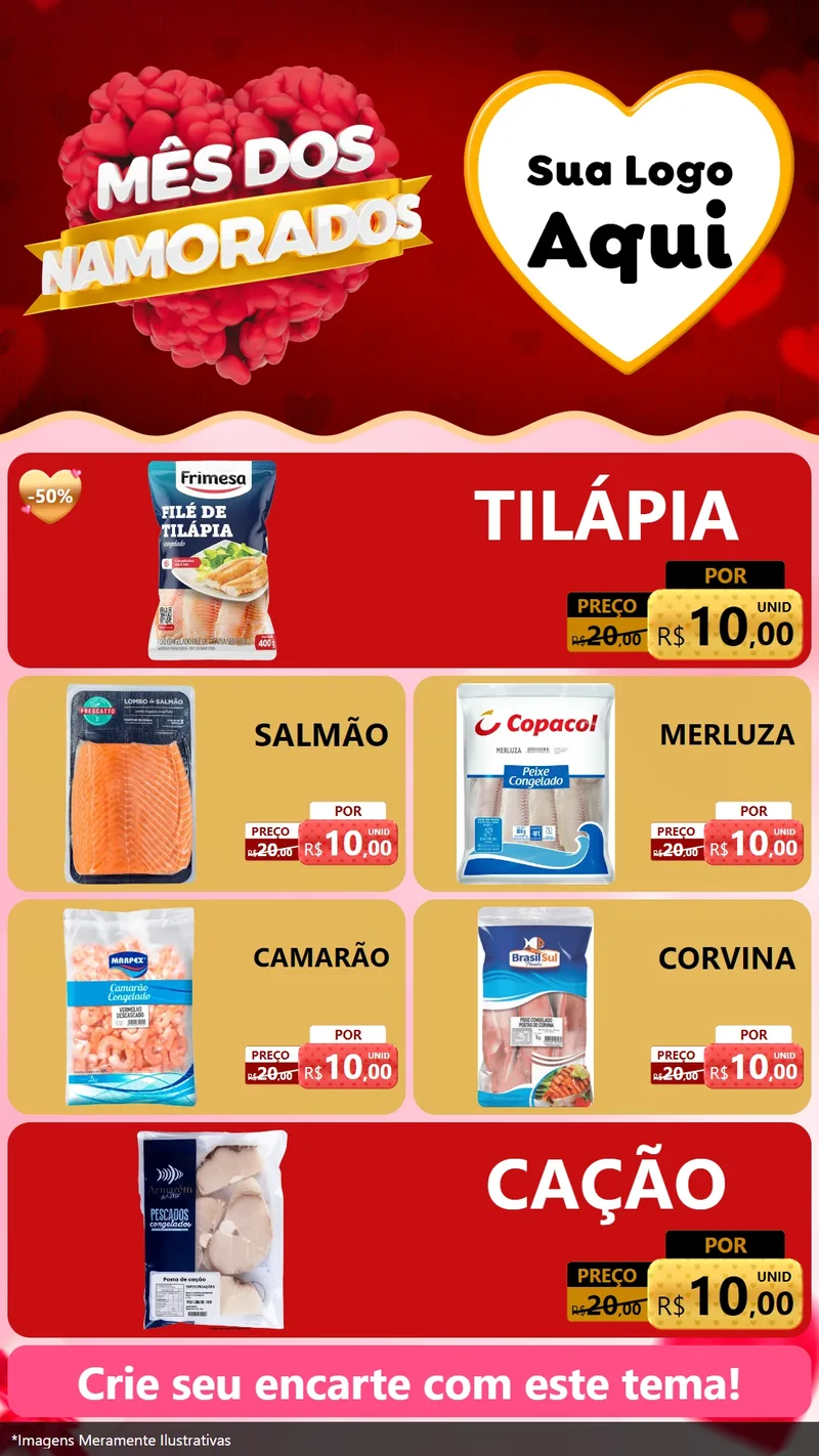 Modelo de TV para TV Vertical com o tema Mês dos Namorados para Peixaria