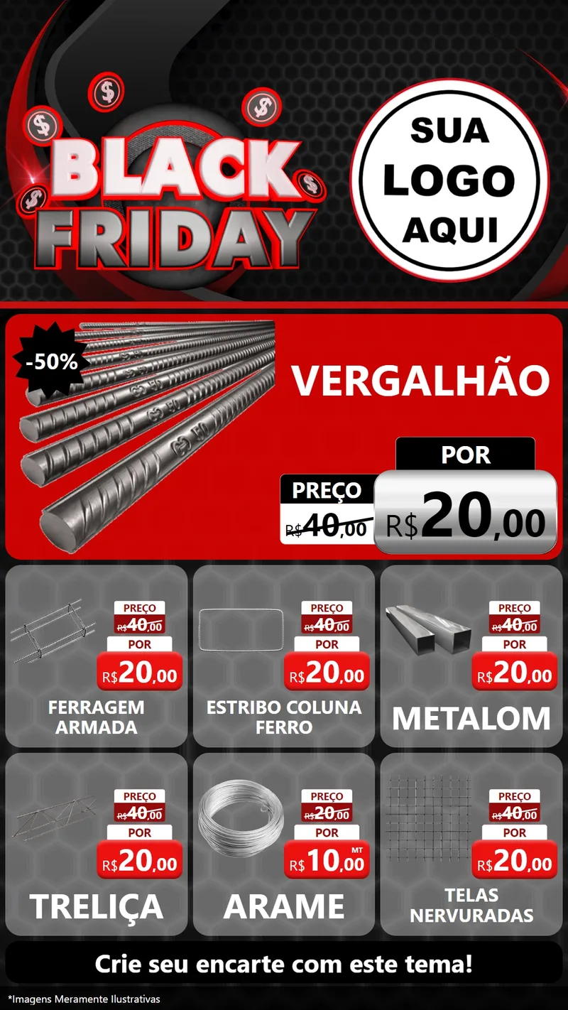 Modelo de Rede Social para Stories com o tema Black Friday para Ferragens