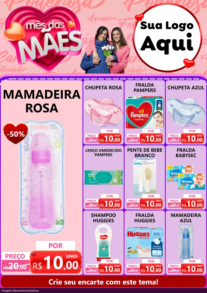 Modelo de Encarte para Encarte A4 Vertical com o tema Mês Das Mães para Bebês
