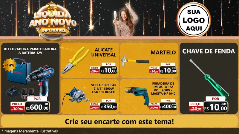 Modelo de TV para TV Horizontal com o tema Liquida Ano Novo Imperdível para Maquinas e Ferramentas
