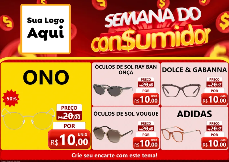 Modelo de Encarte para Encarte A4 Horizontal com o tema Semana do Consumidor para Óticas